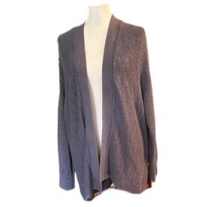LOFT Sparkle cable knit sweater XL gray blue open front cotton silver relaxed